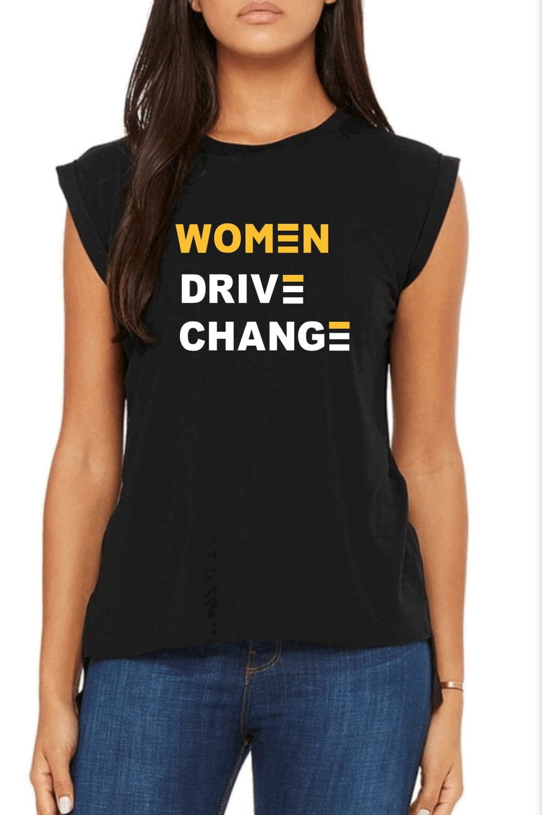 Women Drive Change - Black - Rolled Cuff - GOLD